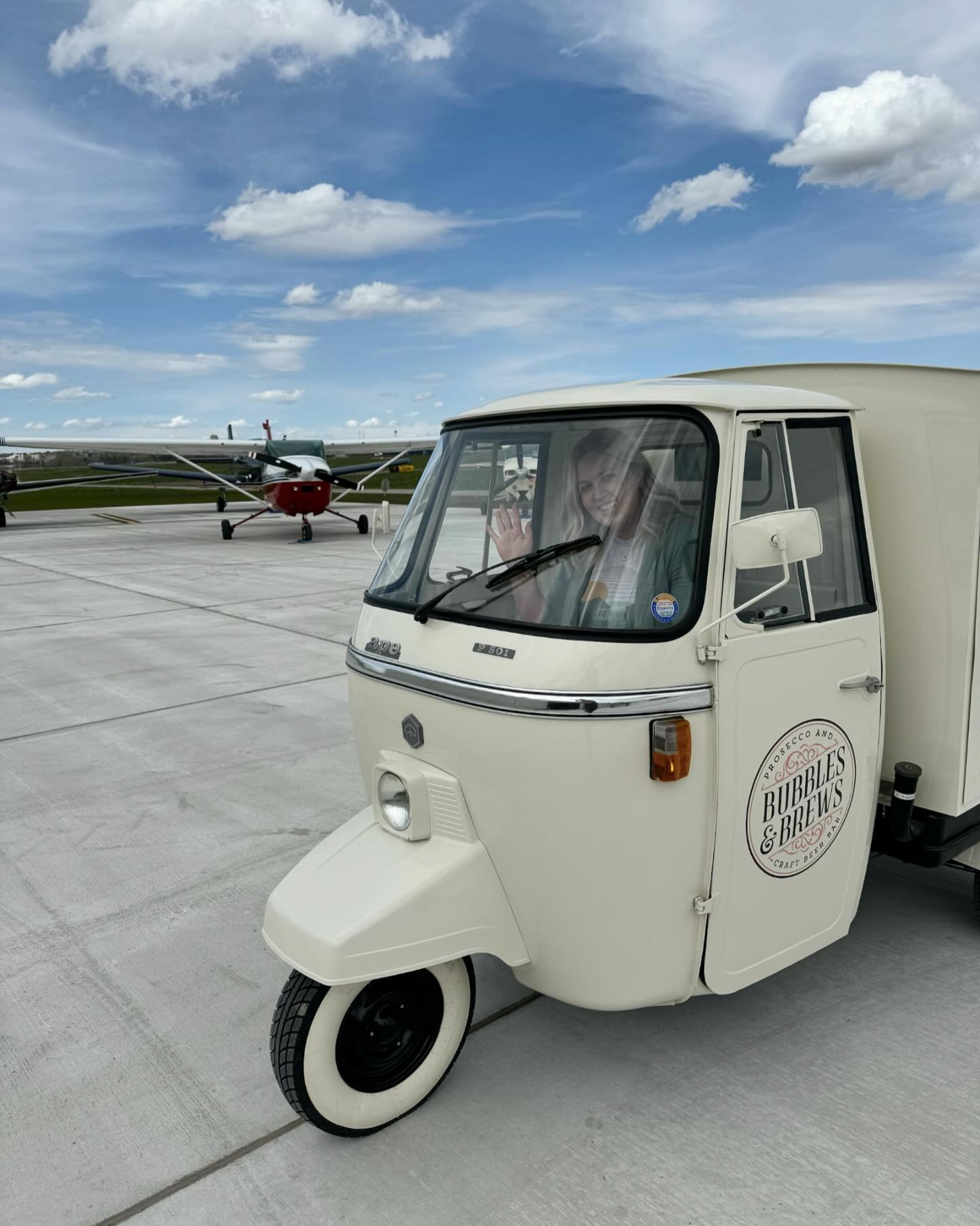 Pearl the Piaggio hit the runway this week - the @bismarckmunicipalairport runway! 

Thank you @bismarckaerocenter for inviting us to serve at the Grand Opening of your new hanger! We were honored to serve you and your guests. What a cool event ✈️ 😊