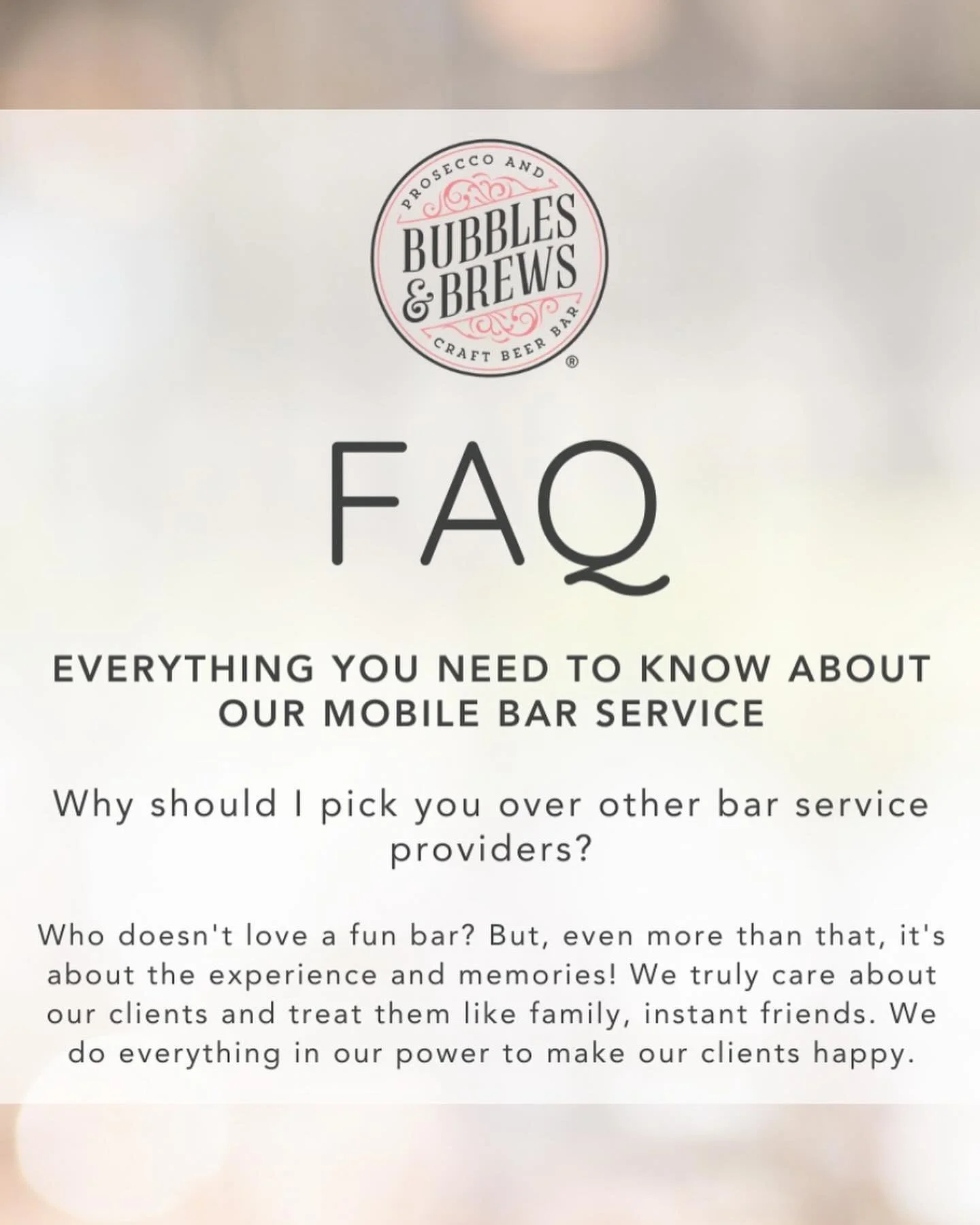 Curious about how our mobile bar works? We&rsquo;ve got you covered! Swipe through our FAQs and get all the details on how we can make your event stress-free and fun! 🥂🍹

#mobilebar #weddingvendor #bubblesandbrews #bubblesandbrewsrenotahoe #renococ