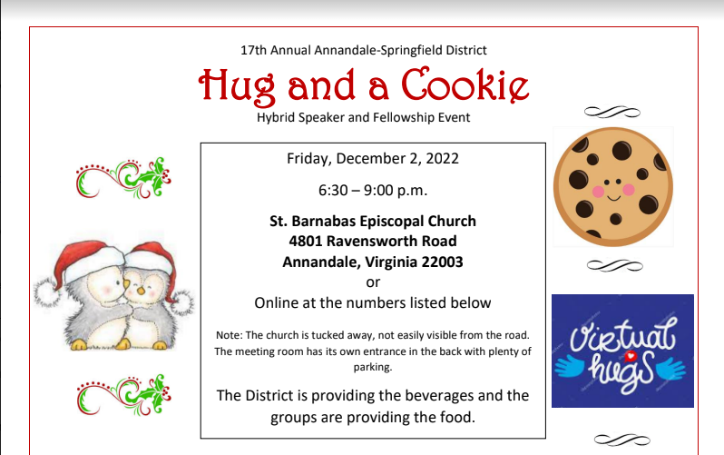 RSVP By Nov 30: Annandale/Springfield District: Hug and Cookie Spiritual Workshop (Hybrid)