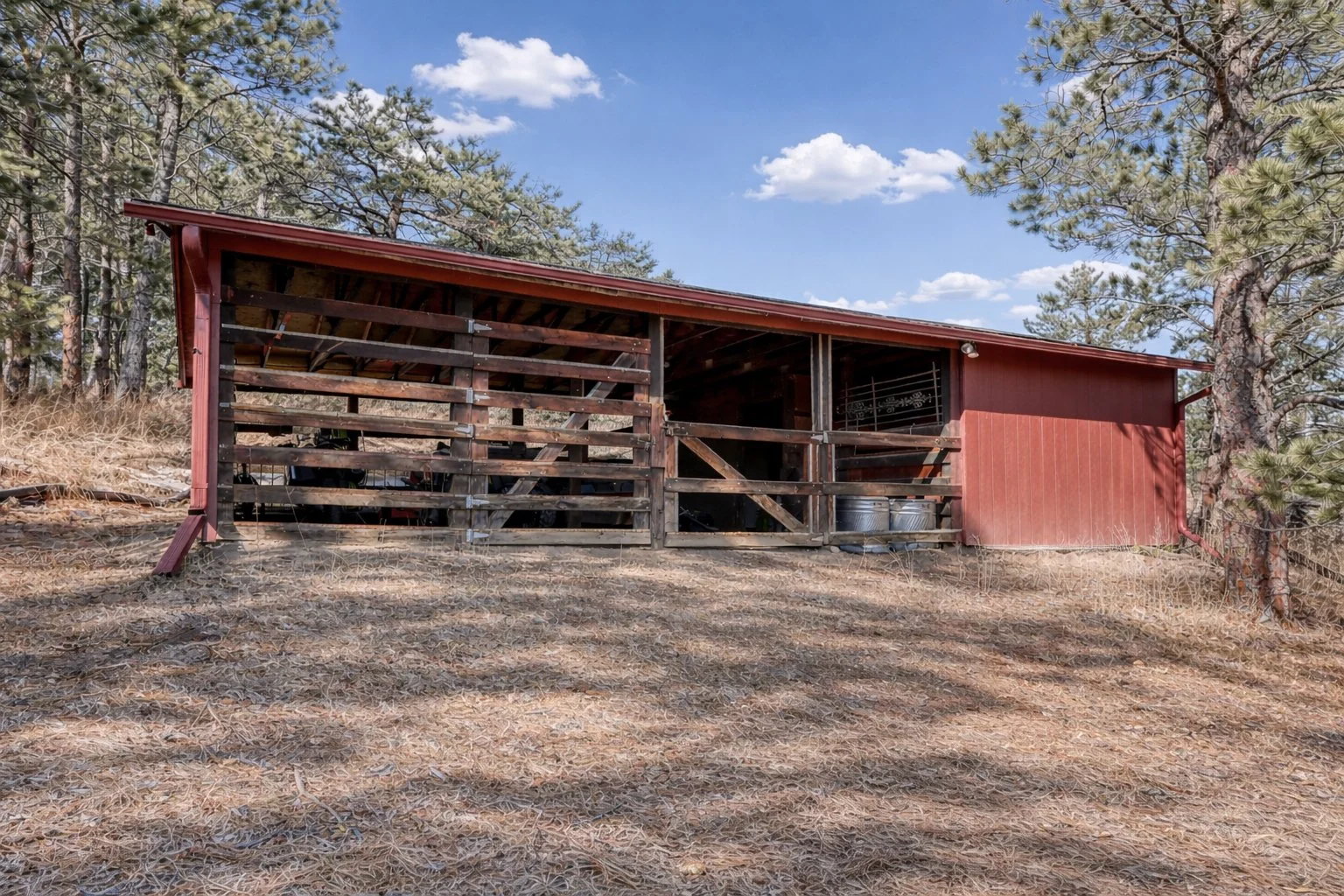 Red barn in pine forest.jpg