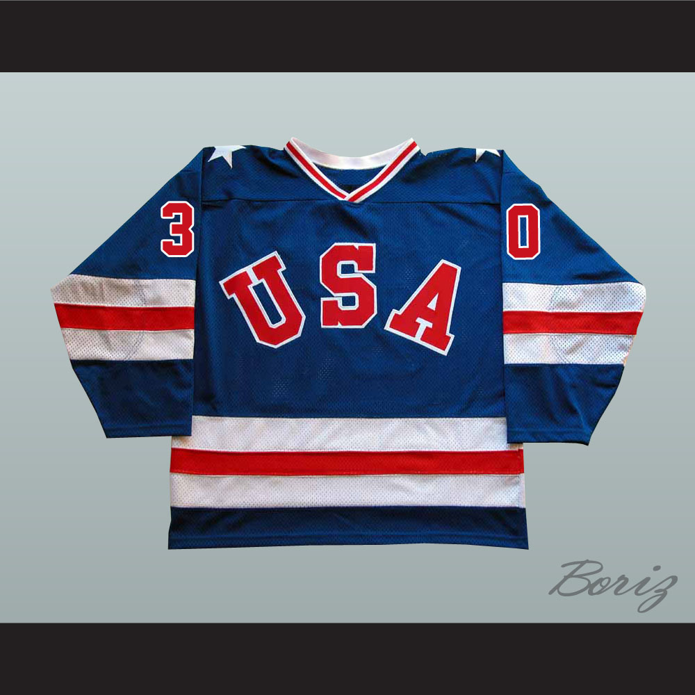 Jim Craig #30 Team Usa Miracle On Ice Hockey Jersey Blue - Top