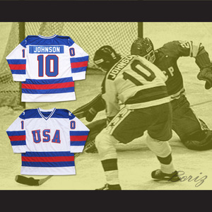 1980 Miracle On Ice Team USA Mark Johnson 10 Hockey Jersey Blue