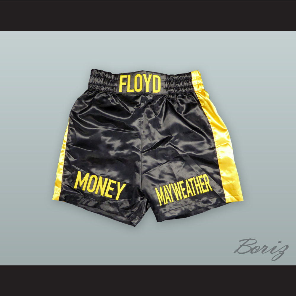 Floyd Mayweather Jr Black and Gold Boxing Shorts — BORIZ