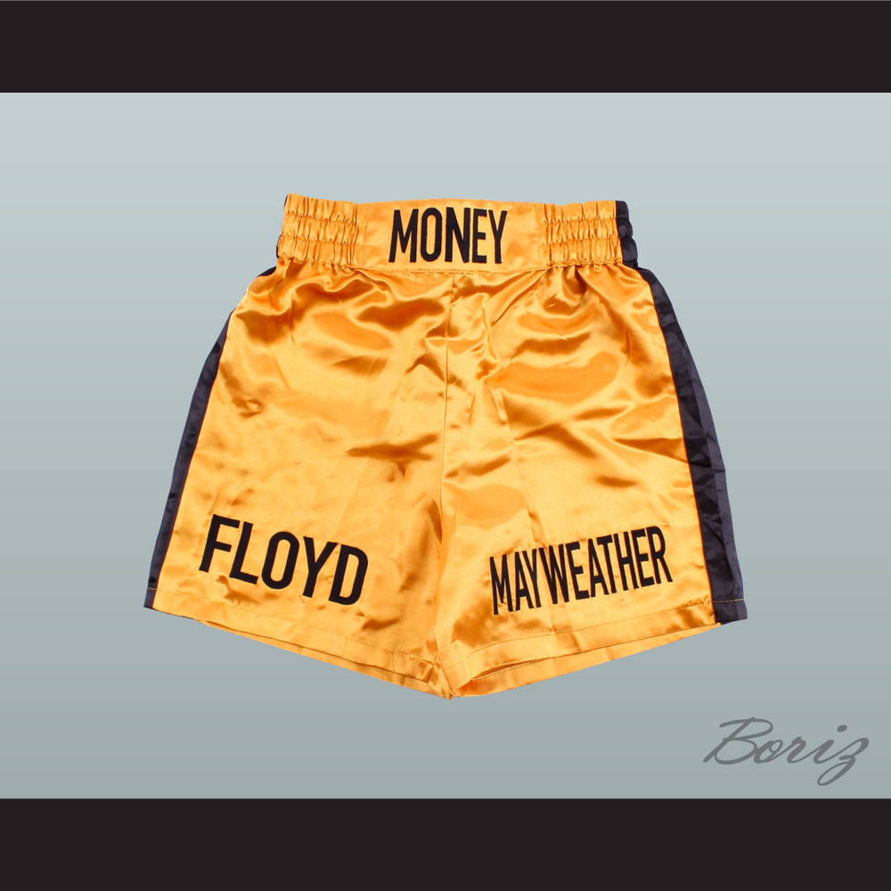 Floyd Mayweather Jr Black and Gold Boxing Shorts — BORIZ