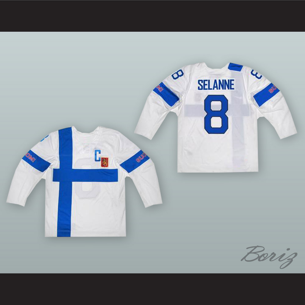 Teemu Selanne 8 Finland National Team White Hockey Jersey — BORIZ