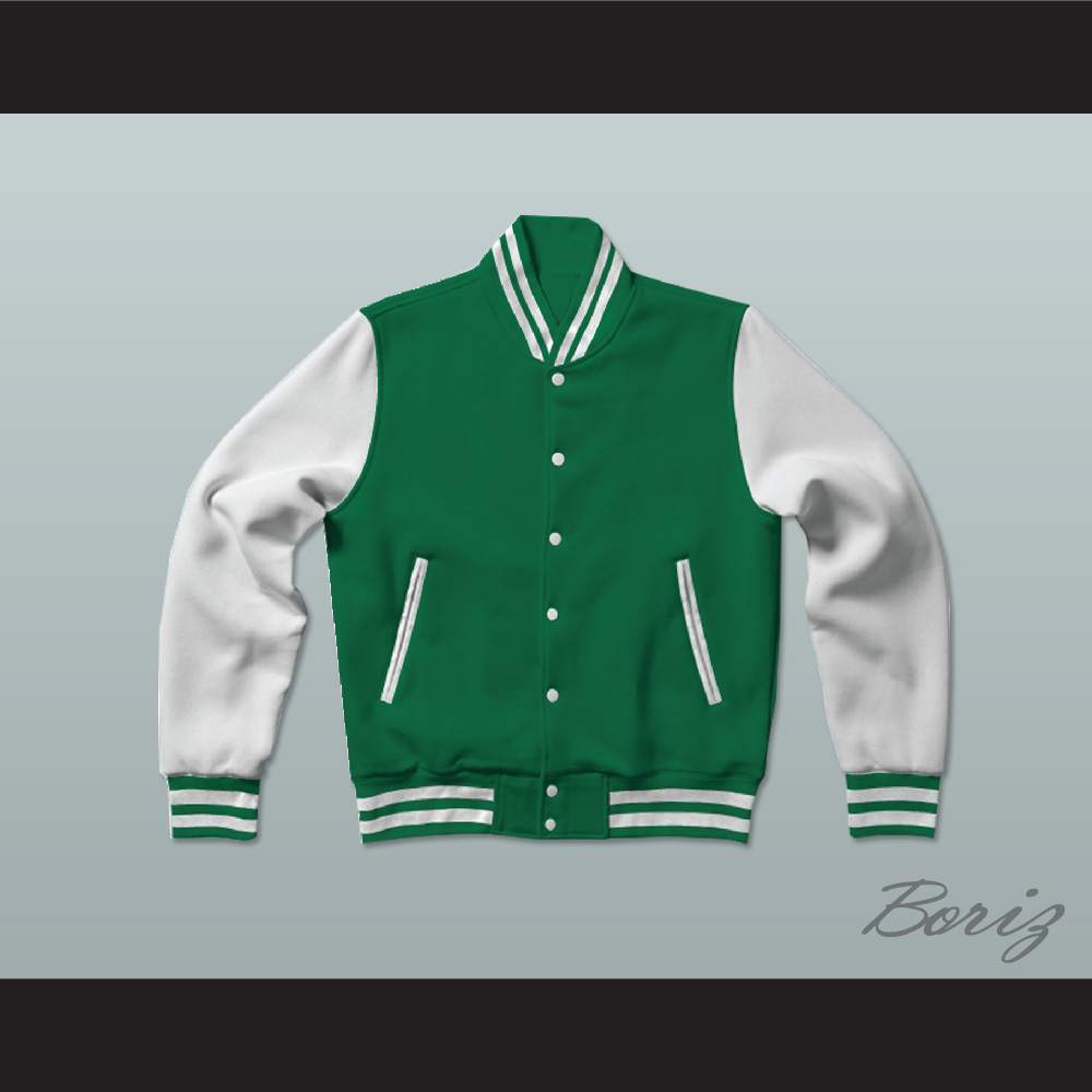 Green and White Varsity Letterman Jacket-Style Sweatshirt — BORIZ