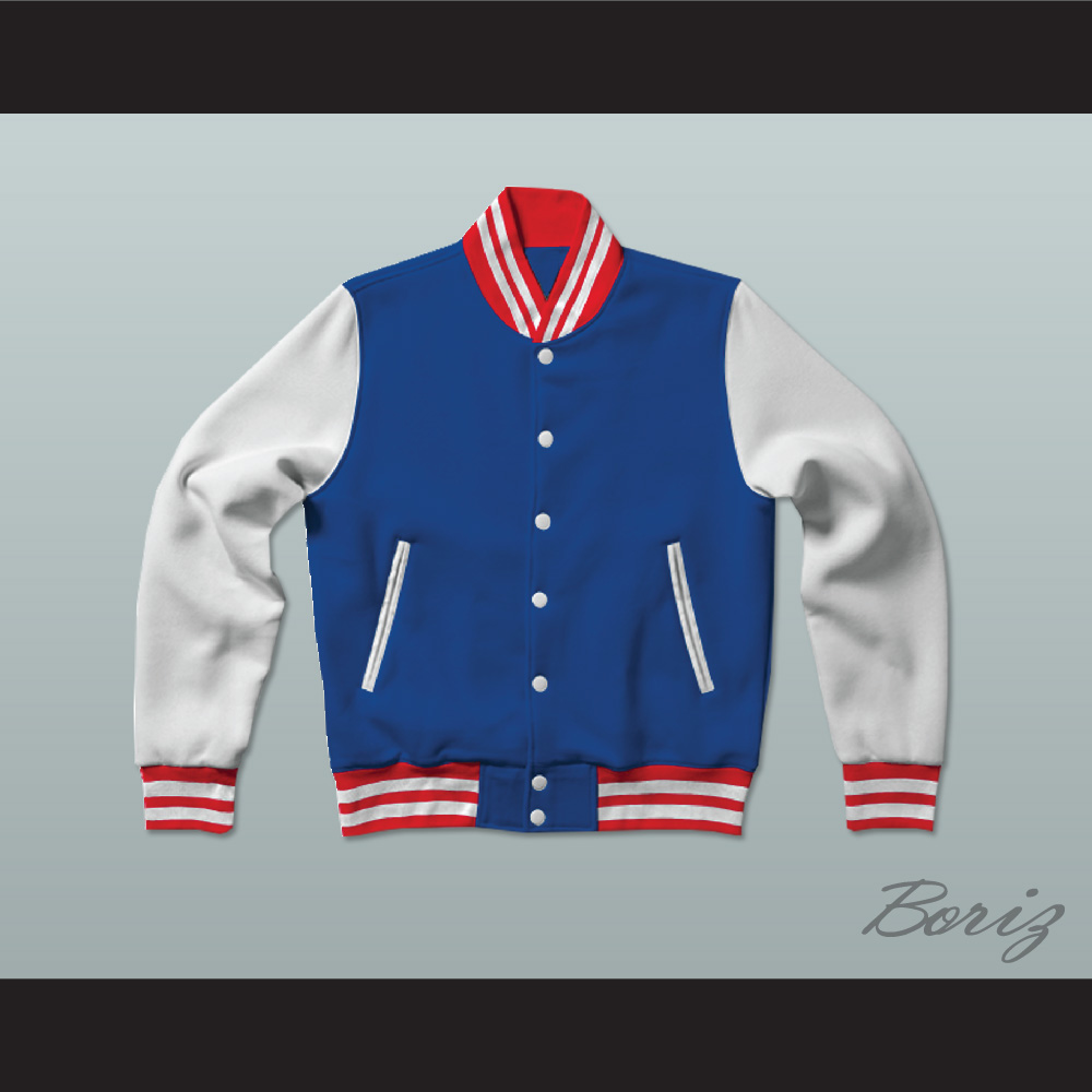 Blue, White and Red Varsity Letterman Jacket-Style Sweatshirt — BORIZ