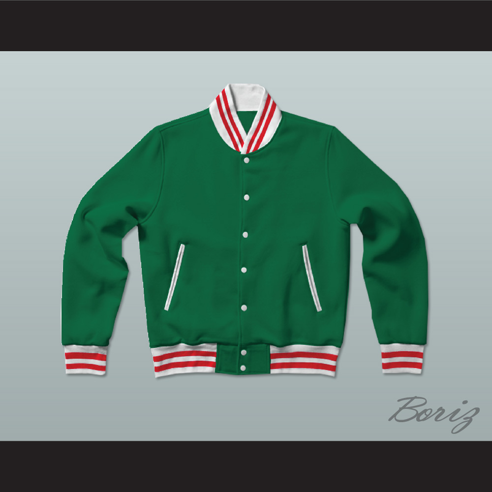 Green, White and Red Varsity Letterman Jacket-Style Sweatshirt — BORIZ
