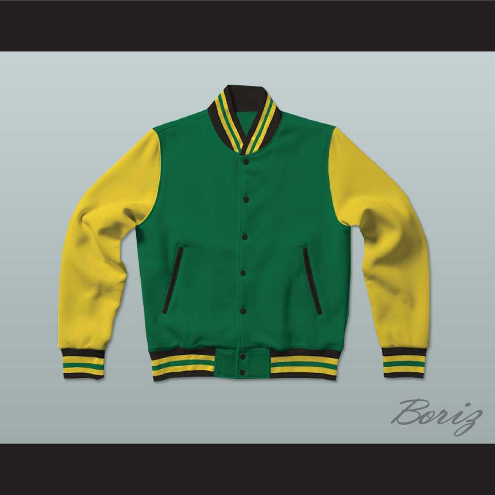 Green, Yellow and Black Varsity Letterman Jacket-Style Sweatshirt — BORIZ