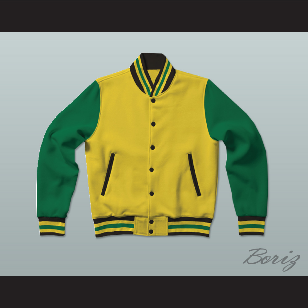 Yellow, Green and Black Varsity Letterman Jacket-Style Sweatshirt — BORIZ
