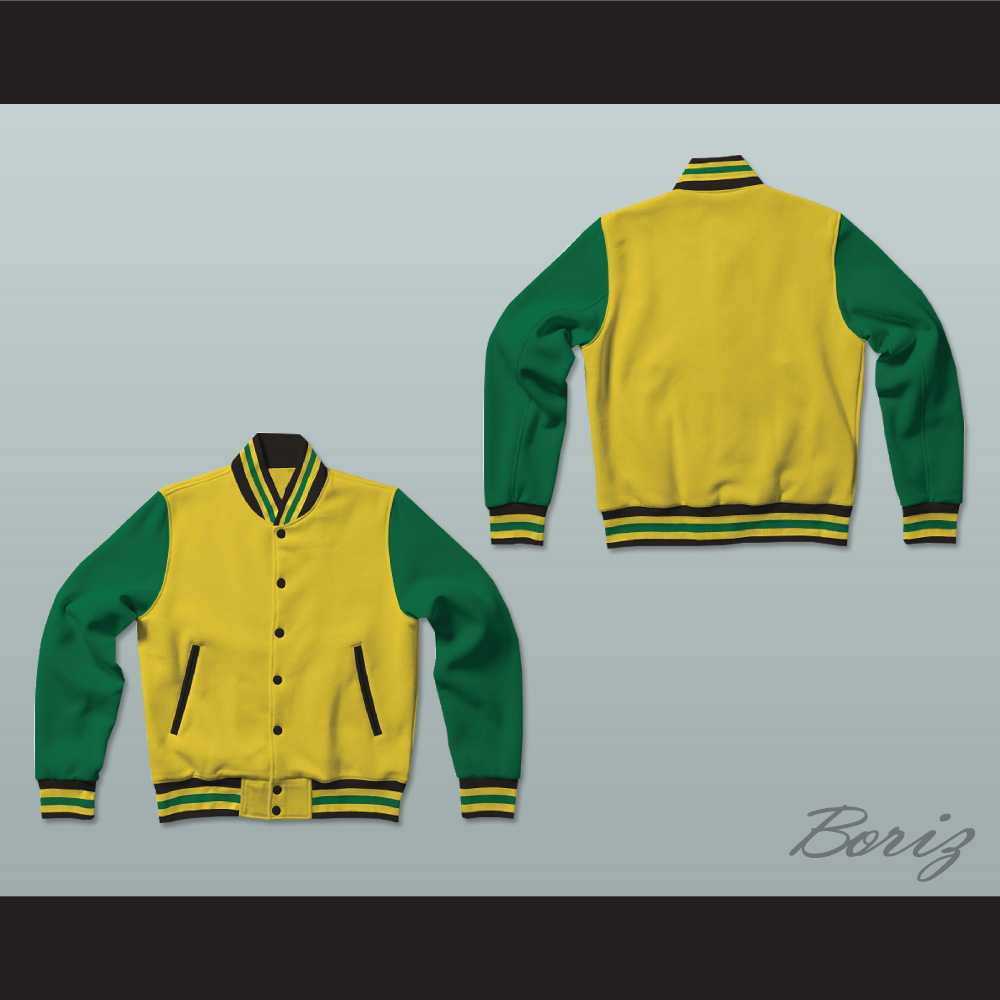 Yellow, Green and Black Varsity Letterman Jacket-Style Sweatshirt — BORIZ