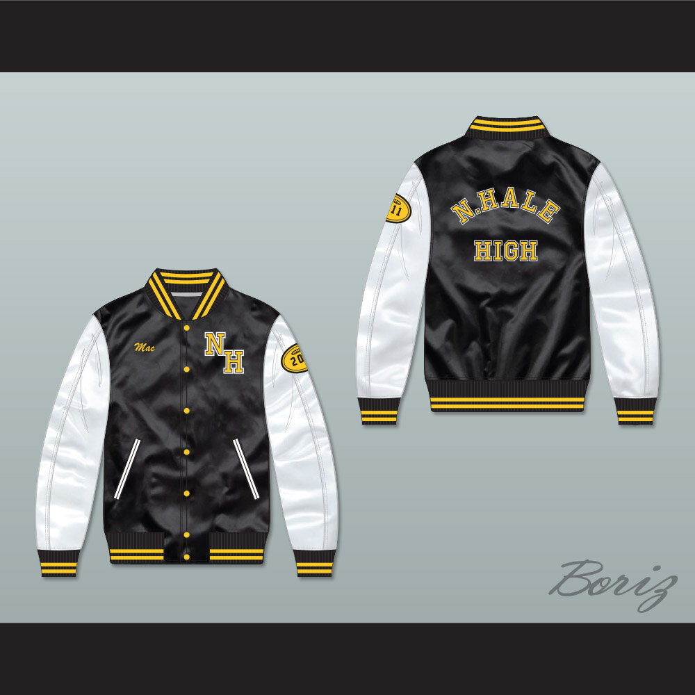 Mac N.Hale High School Black//White Varsity Letterman Leather Bomber Jacket
