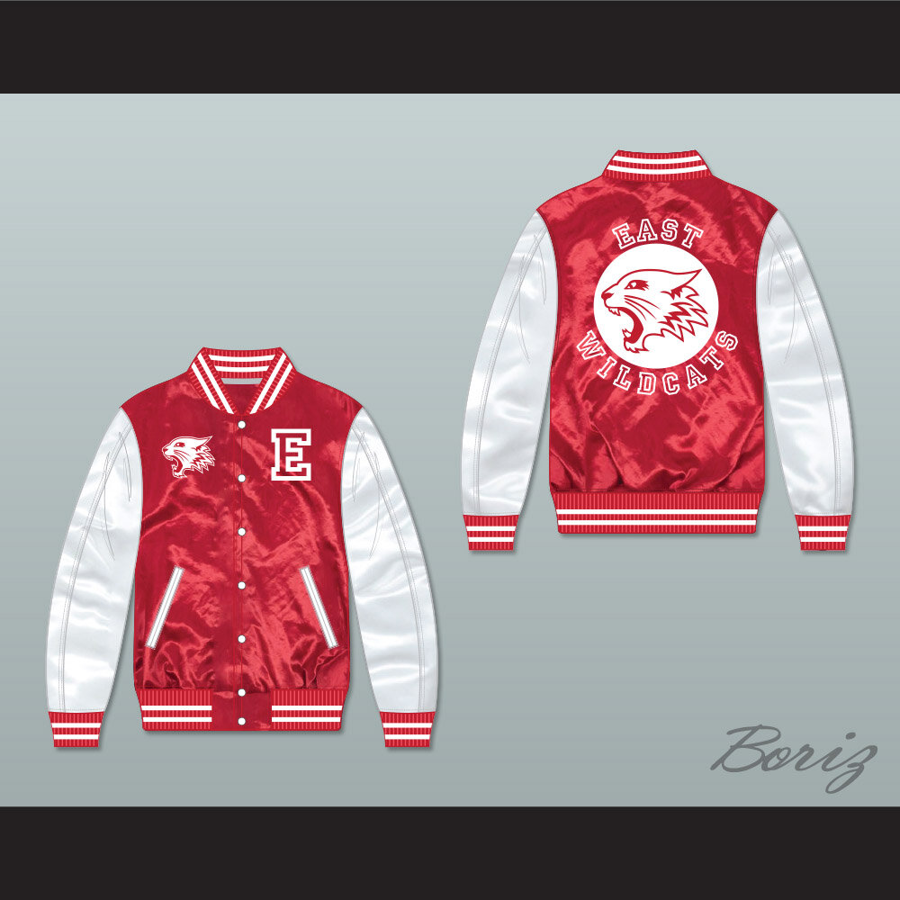 High School Wildcats Red/ White Varsity Letterman Satin Bomber Jacket 2 — BORIZ