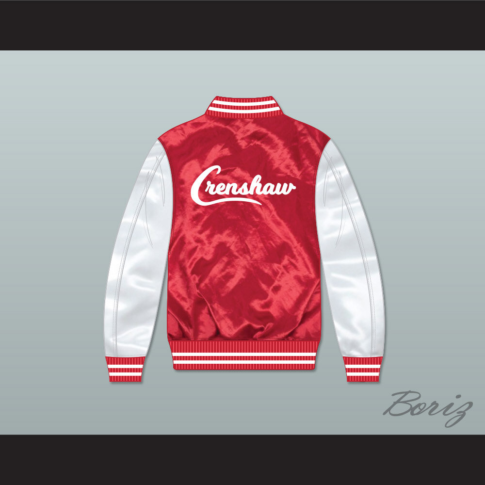 red and white bomber jacket