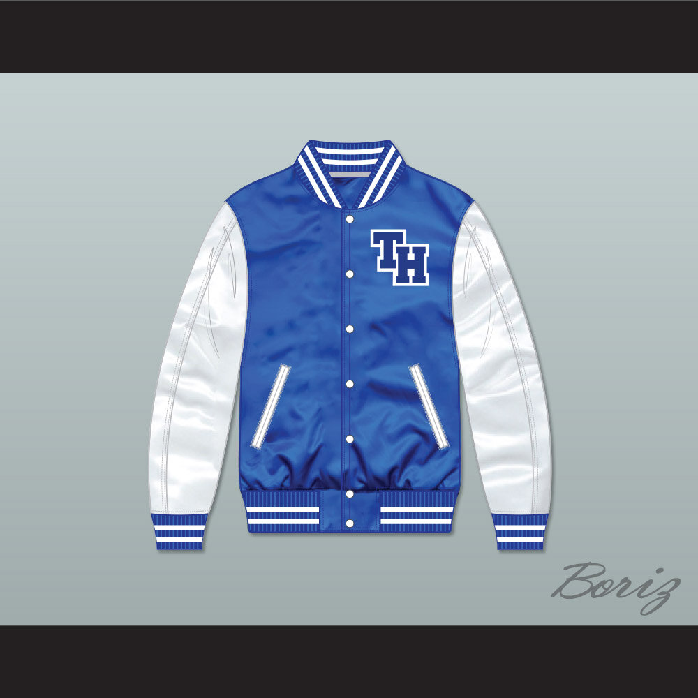 Spinespark Navy Blue & White, Varsity Jacket, Bomber Jacket, Aesthetic Streetwear Baseball Jacke