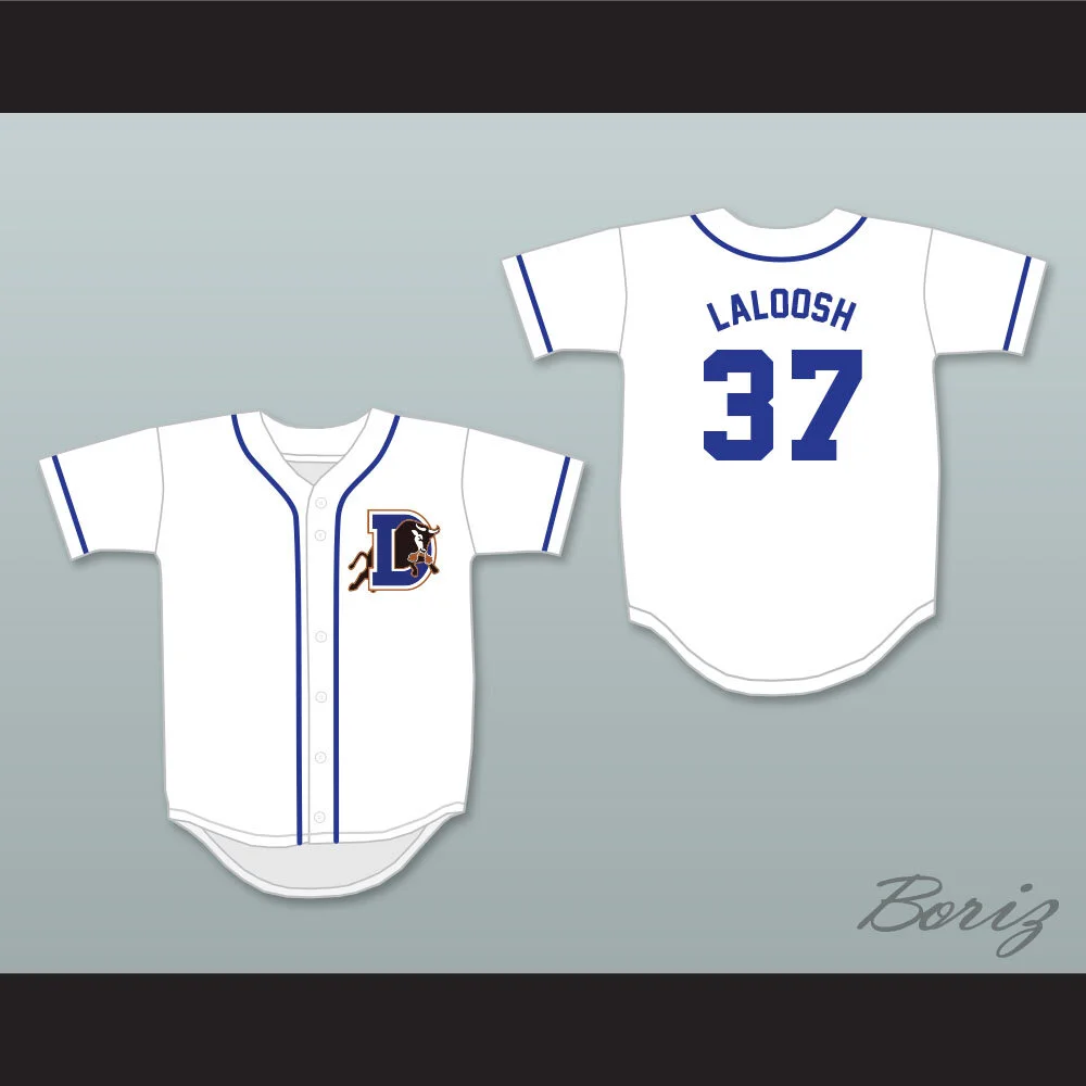 Ebby Calvin Laloosh 37 Durham Bulls Button Down White Baseball Jersey