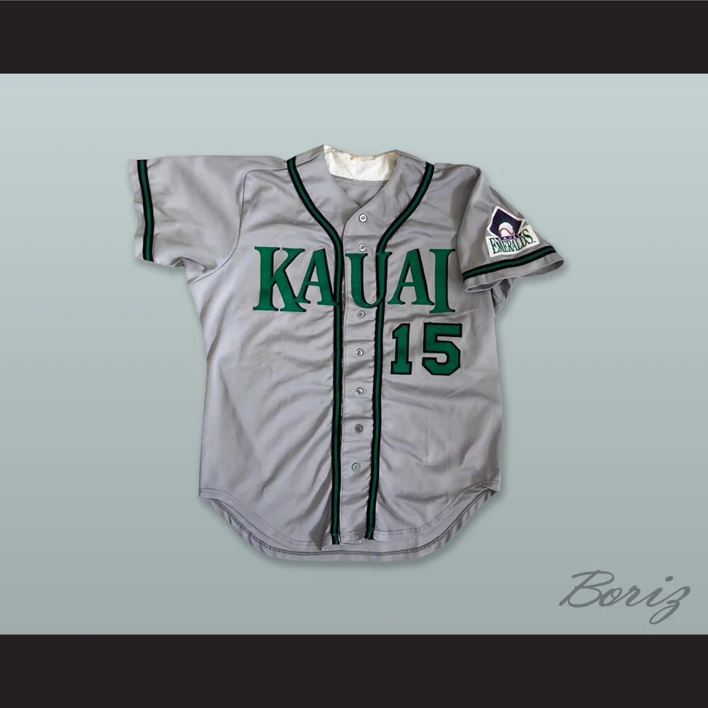 Kauai Emeralds Hawaii 15 Gray Button Down Baseball Jersey — BORIZ