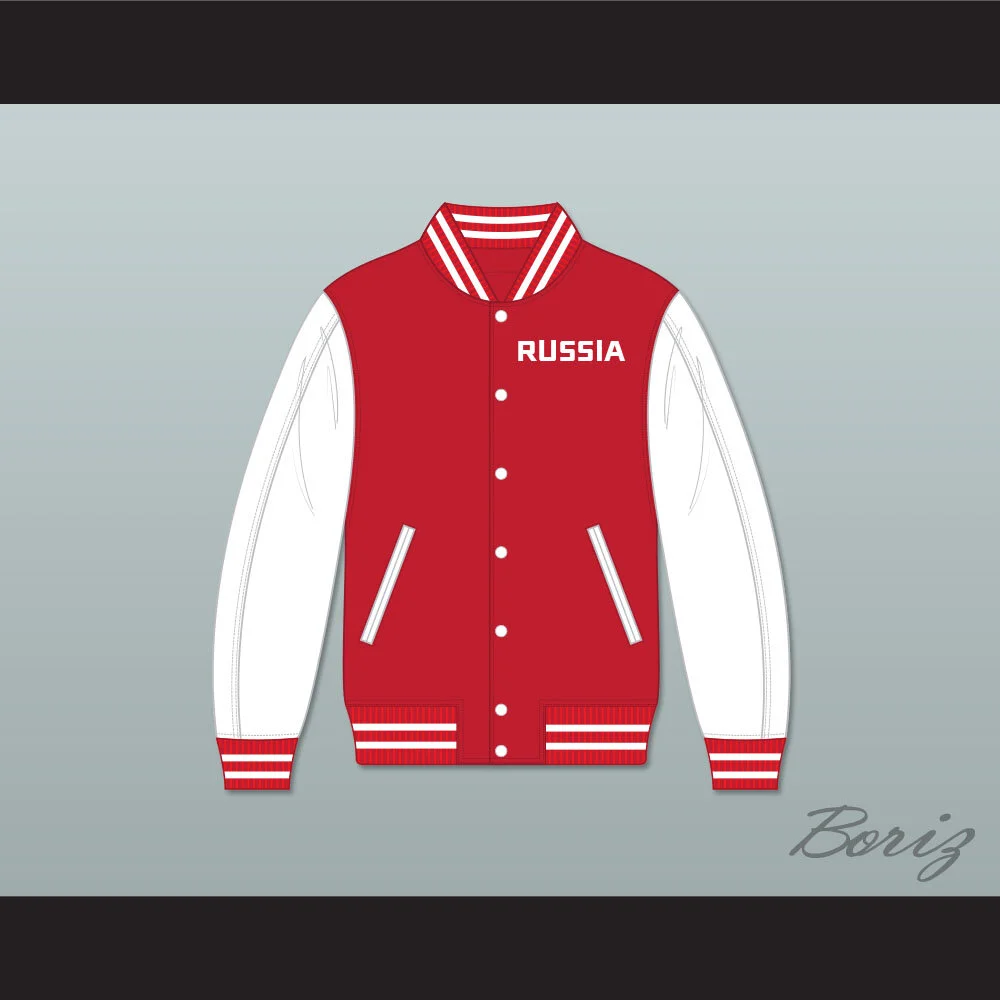 Russia Red and White Varsity Letterman Jacket-Style Sweatshirt — BORIZ