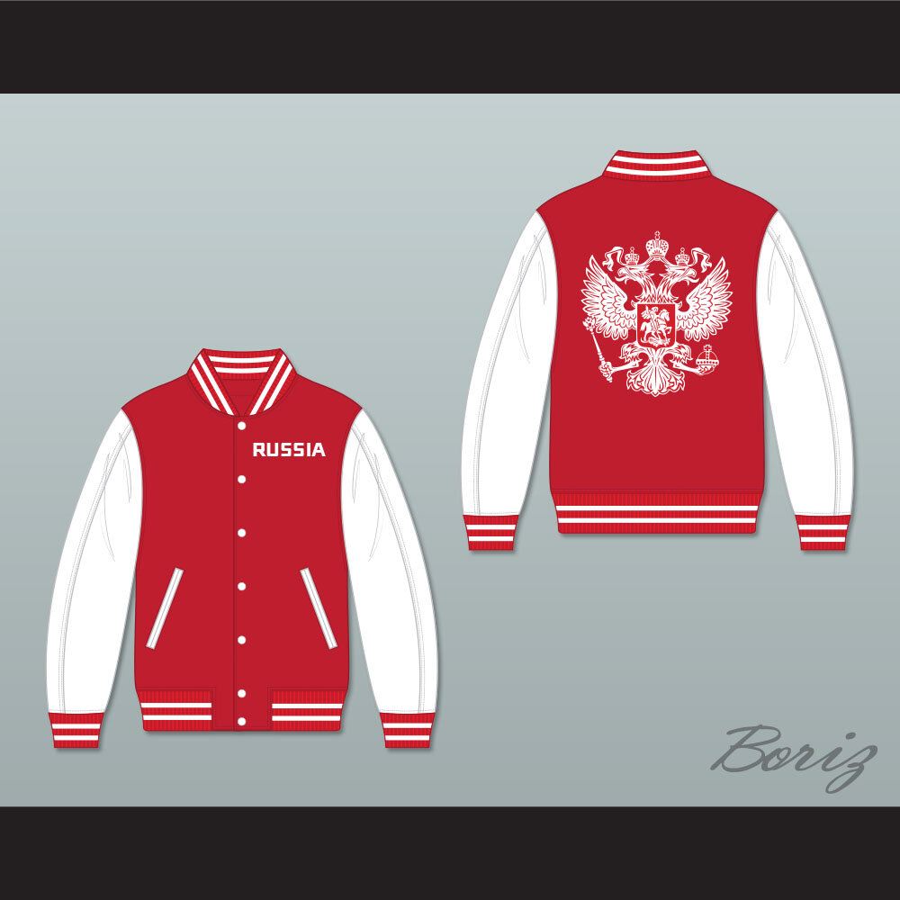 White and Red Varsity Letterman Jacket-Style Sweatshirt — BORIZ