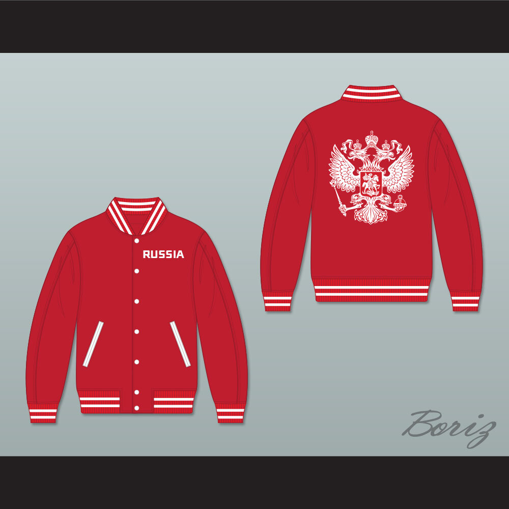 White and Red Varsity Letterman Jacket-Style Sweatshirt — BORIZ