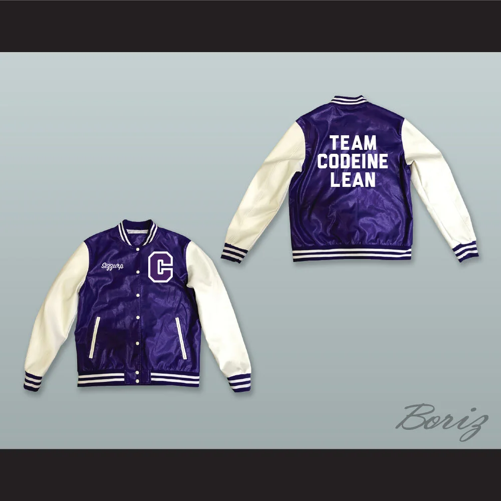 Sizzurp Team Codeine Lean Purple and White Lab Leather Varsity Jacket  3.jpg