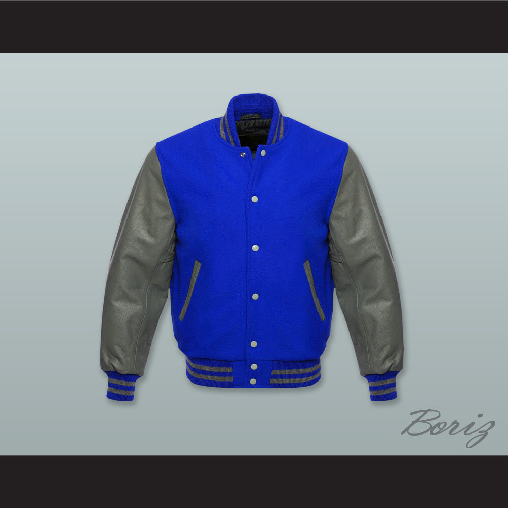 Royal Blue Wool & White Leather Sleeves Letterman Jacket
