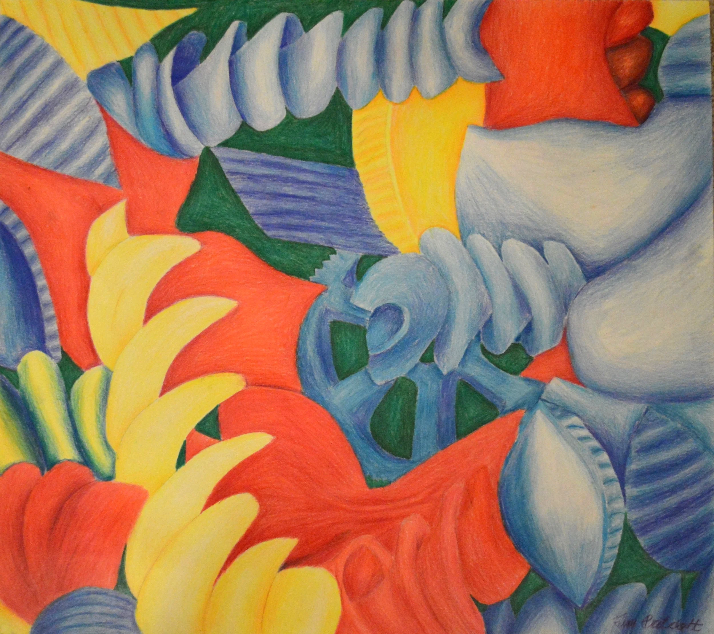 This is an art project in 2010 made from Macaroni. It is an art piece made with color pencil.