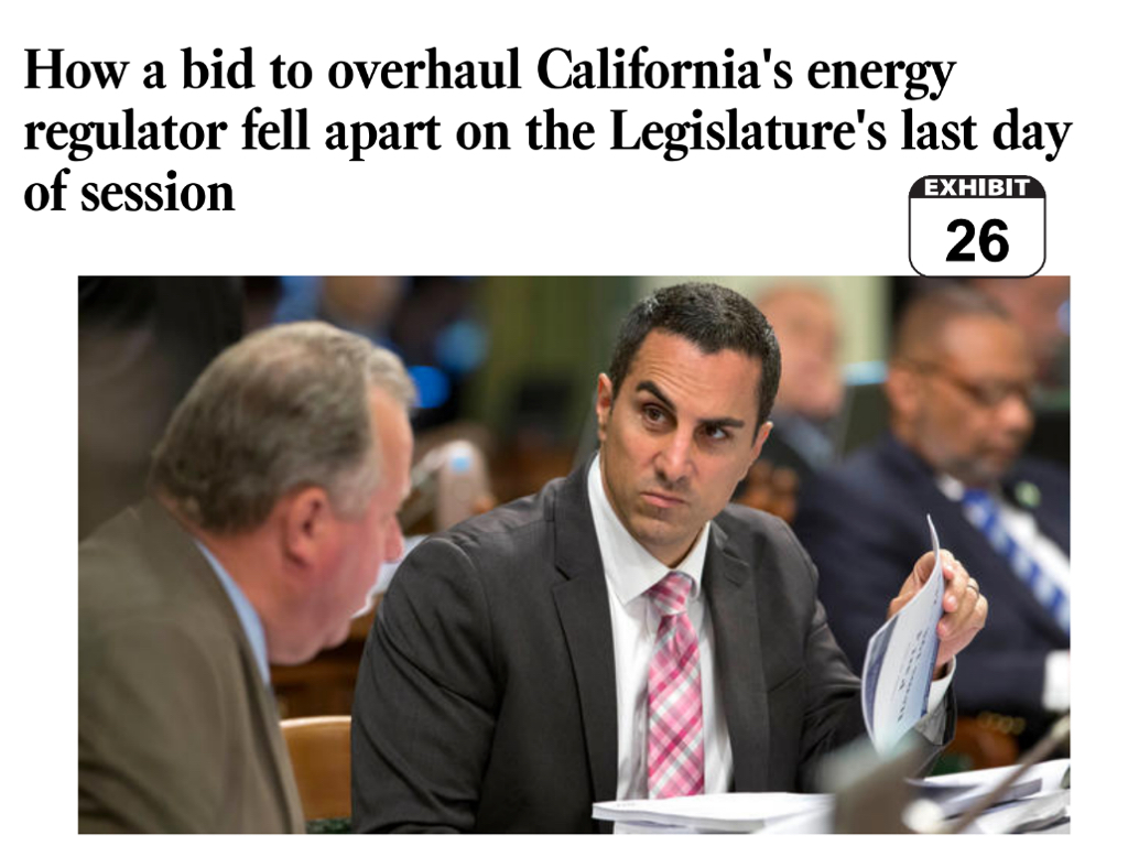 Assemblyman Mike Gatto (D-SJ) fought for CPUC reform which at the last minute was killed by CPUC President Michael Picker. 