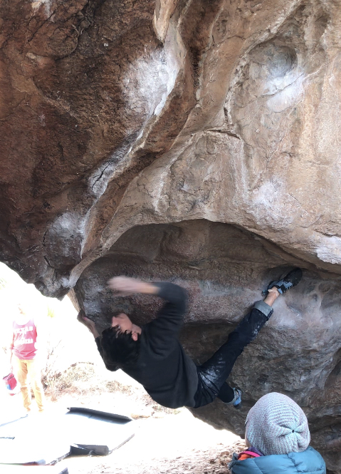 The start of the crux sequence on Full Throttle (v13)