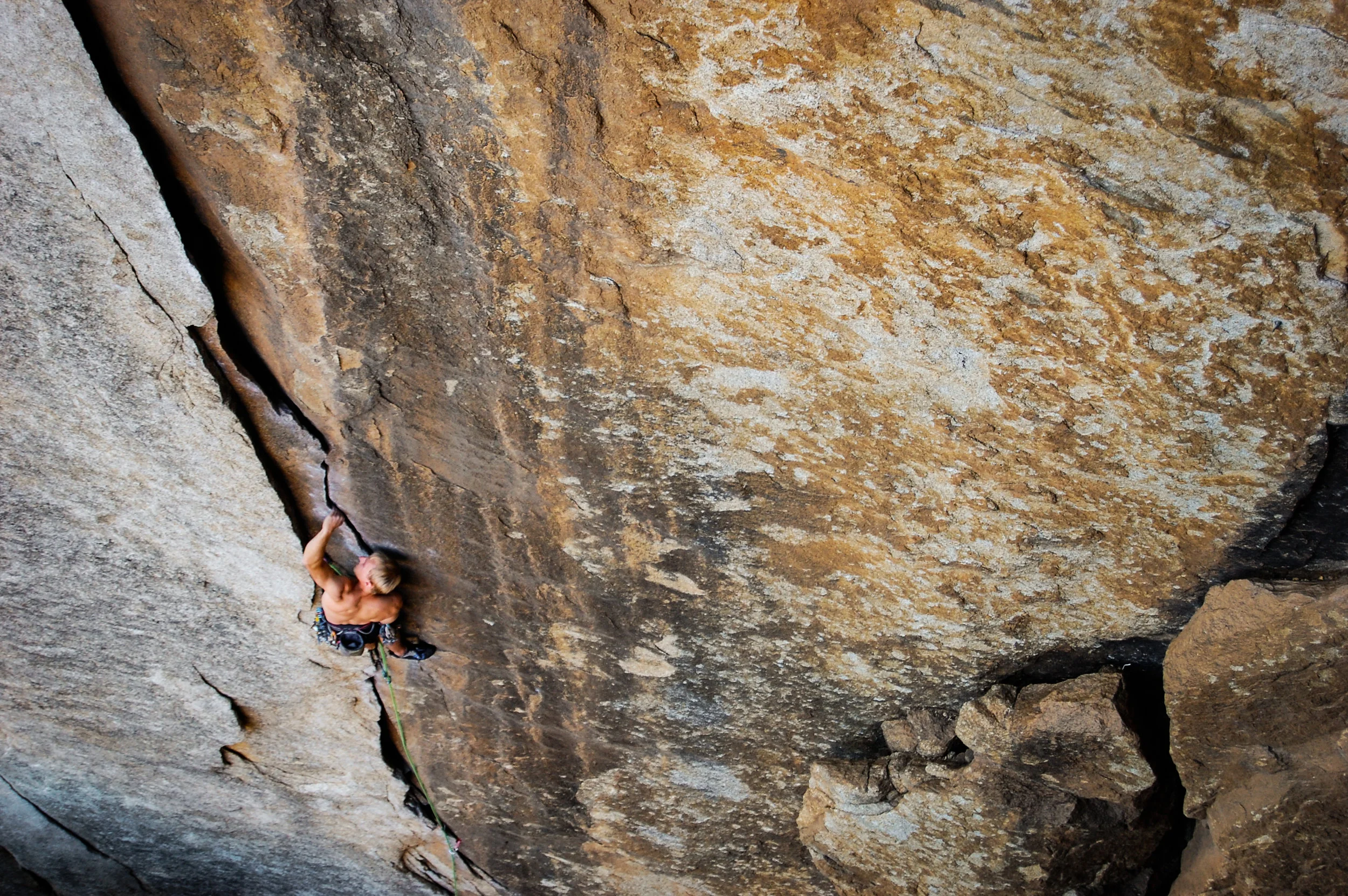 Chad Volk on Outer Limits (5.10c), Yosemite. Photo: Rachel Avallone