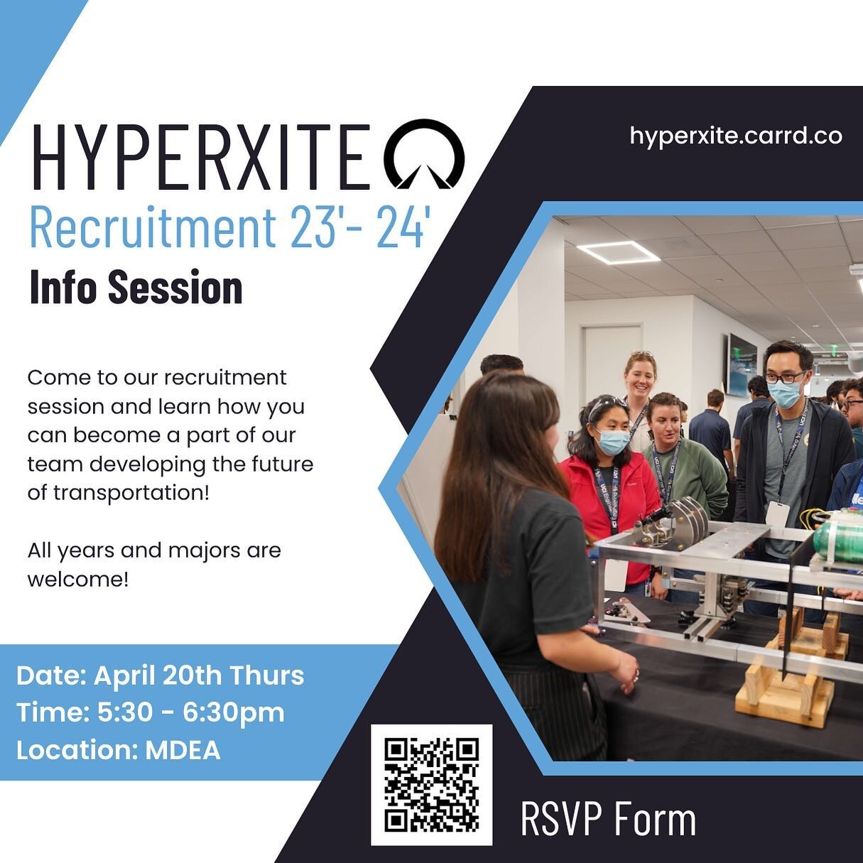 UCI HyperXite is excited to begin recruiting students from all majors and years for the 2023-24 academic year. We are a team of undergraduate engineering students seeking to advance and refine a small scale model of the Hyperloop pod. The Hyperloop c