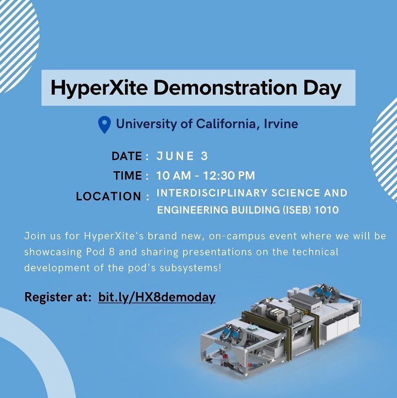 We are excited to announce HyperXite&rsquo;s Demonstration Day will be happening on June 3rd where our team will demonstrate our new pod and present each sub team&rsquo;s technical contributions. We hope to see you there and help support all the hard