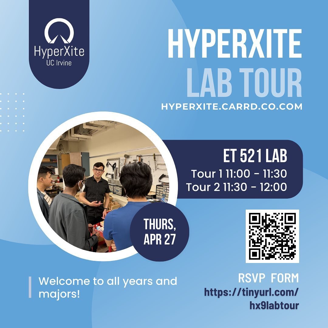 Come out to the HyperXite lab tour to meet members of our team, see our workspace, and hear about our pods over the years! This will be a great chance to see the internal operations of what it takes to put together a pod! Spots are limited, and atten