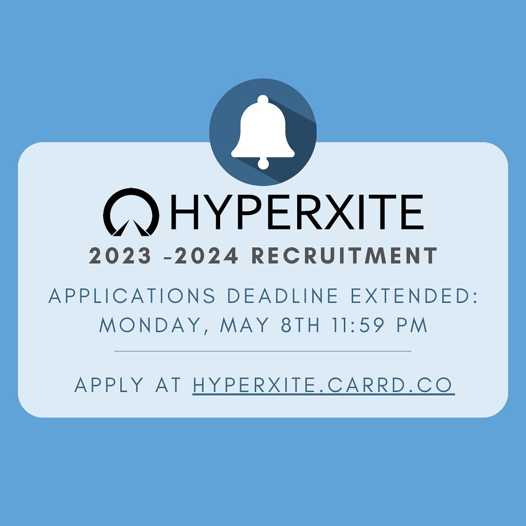 HyperXite has extended the application deadline to Monday May 8th 11:59 PM for the upcoming 2023 - 2024 school year!

If you are interested in joining HyperXite, apply here: https://hyperxite.carrd.co/. All years and majors are encouraged to apply. M