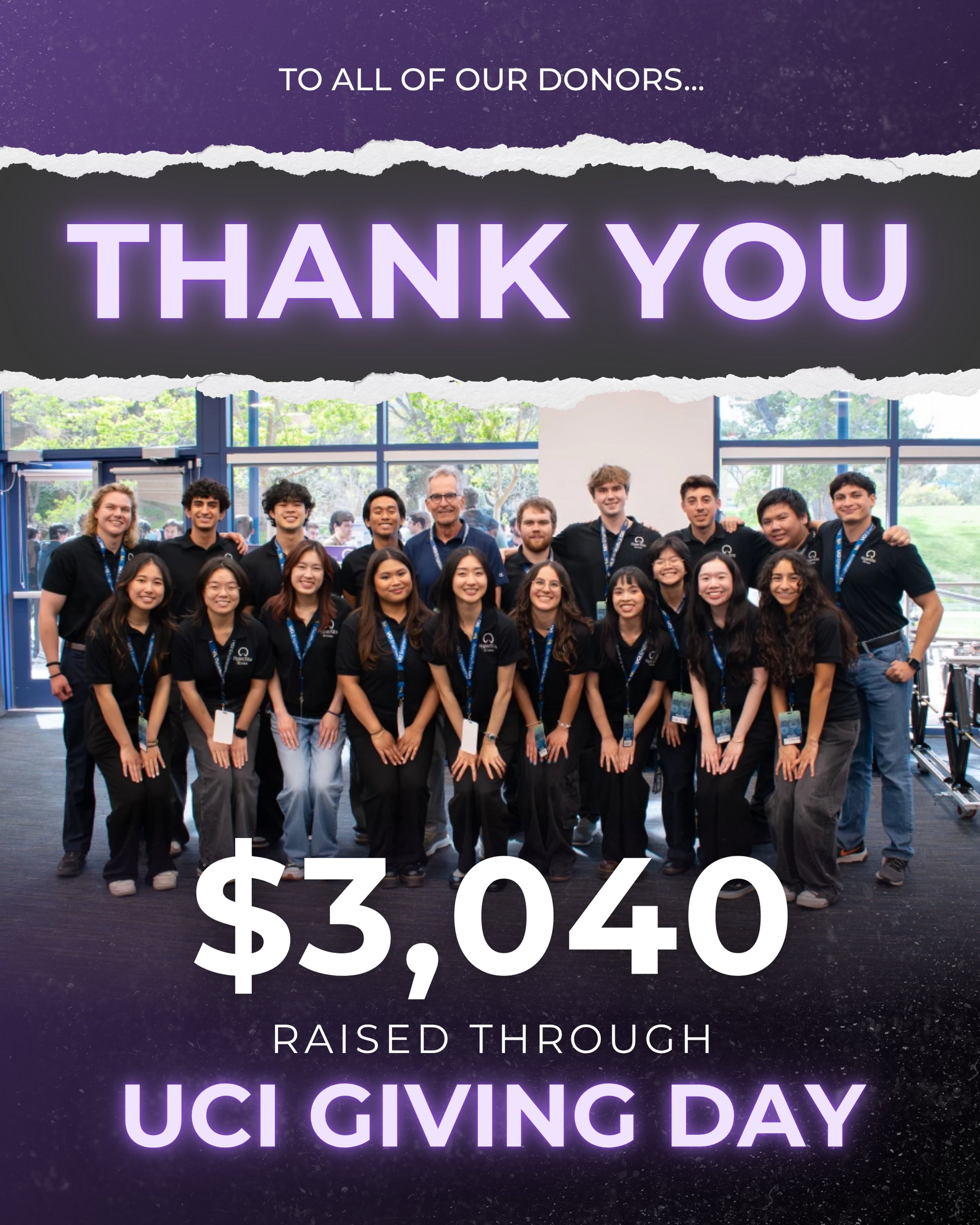 Thank you to everyone who supported our team for UCI Giving Day!! 🐜🍽️

Your generosity helped us raise $3,040 toward the final components, materials, and resources needed to complete Pod 11. We truly appreciate your support and can&rsquo;t wait for