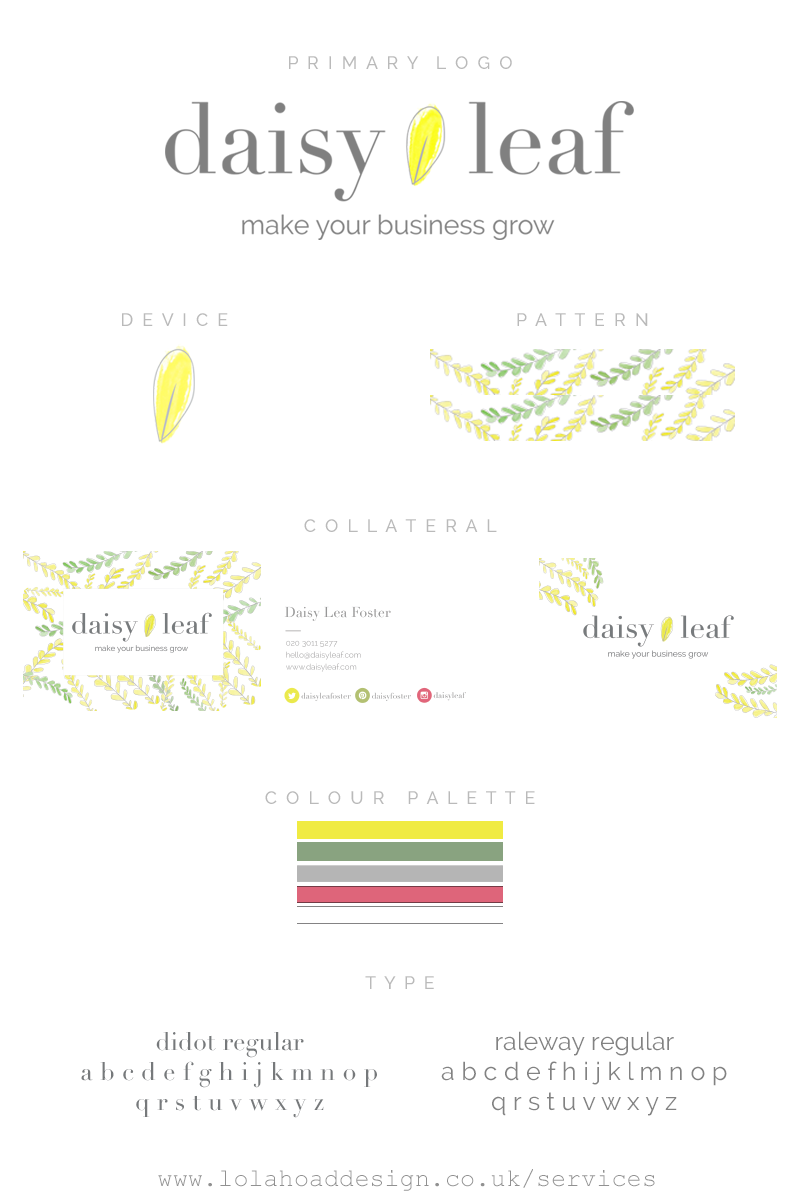 An example of a brand style guide I created for Daisy Leaf