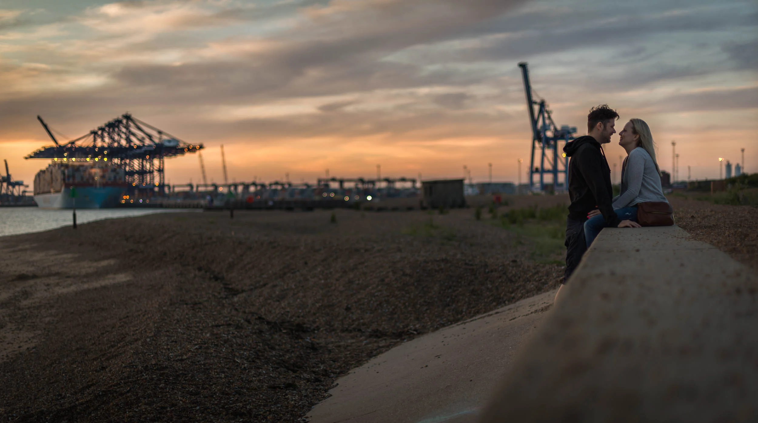 Felixstowe docks sunset engagement. Suffolk photographer