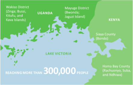 The regions in Uganda and Kenya where Pathfinder’s HoPE-LVB project operates