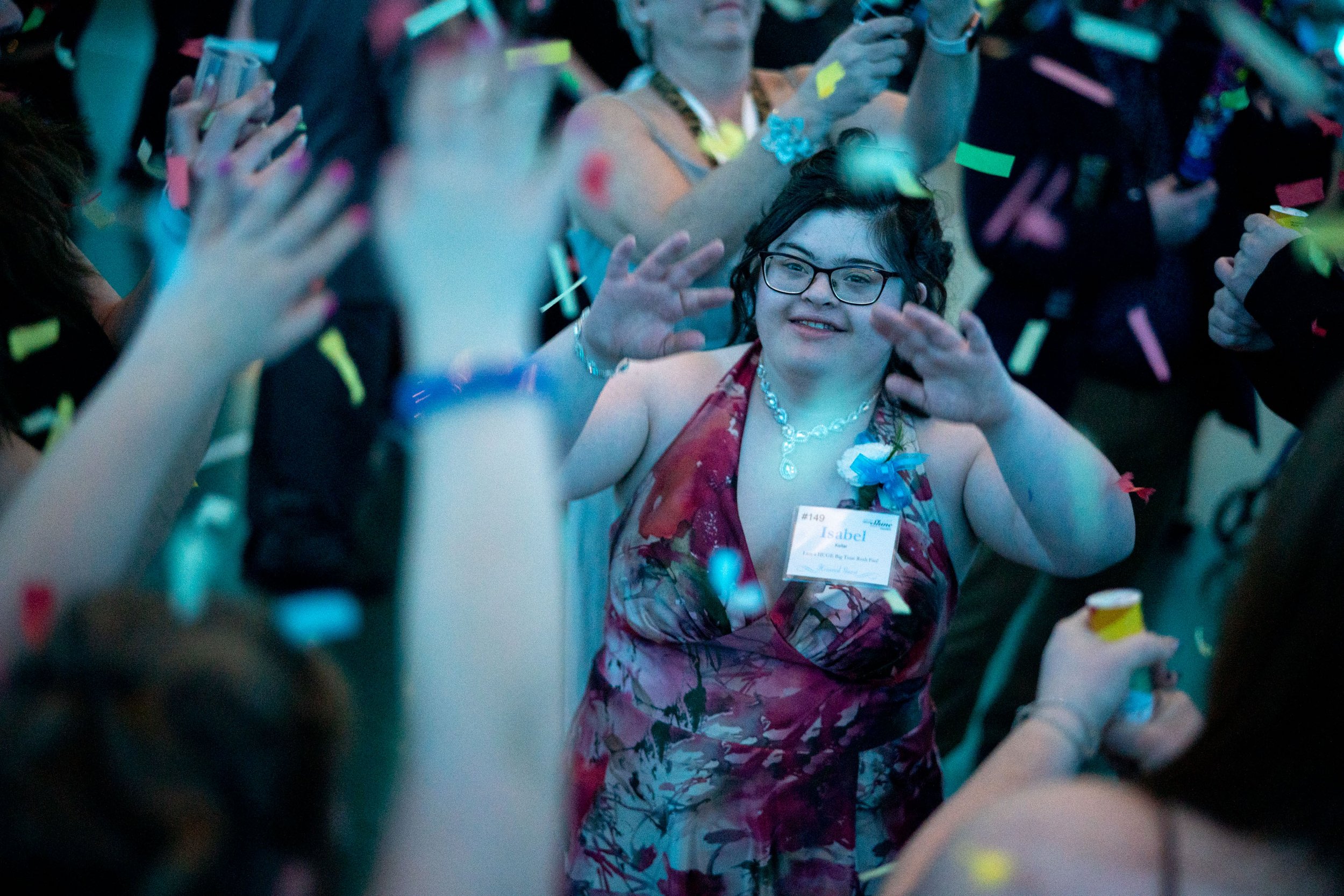  Isabel Kellar, 17, dances while confetti falls at the Night to Shine prom at Proctor High School Feb. 10, 2023 in Proctor, Minn. Hosted by Augustana Lutheran Church, Night to Shine is a party that celebrates students with special needs. Kellar spent
