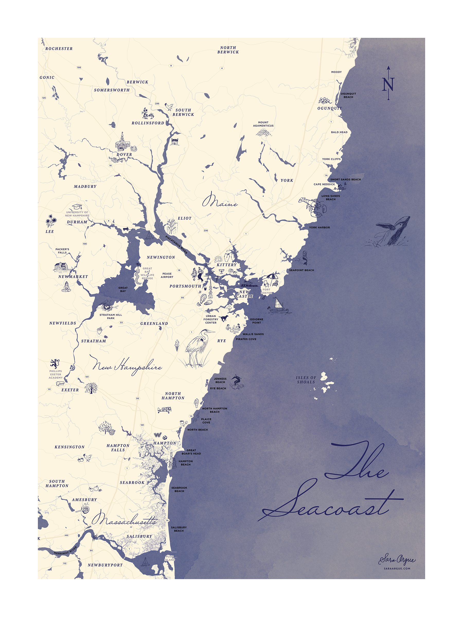 Sara Argue-Seacoast NH ME MA Illustrated Map-Navy.png