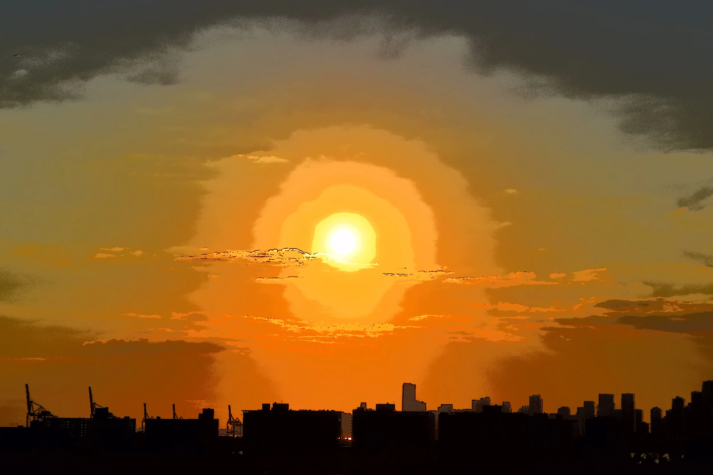  Paint brush of setting sun over Miami Beach. 