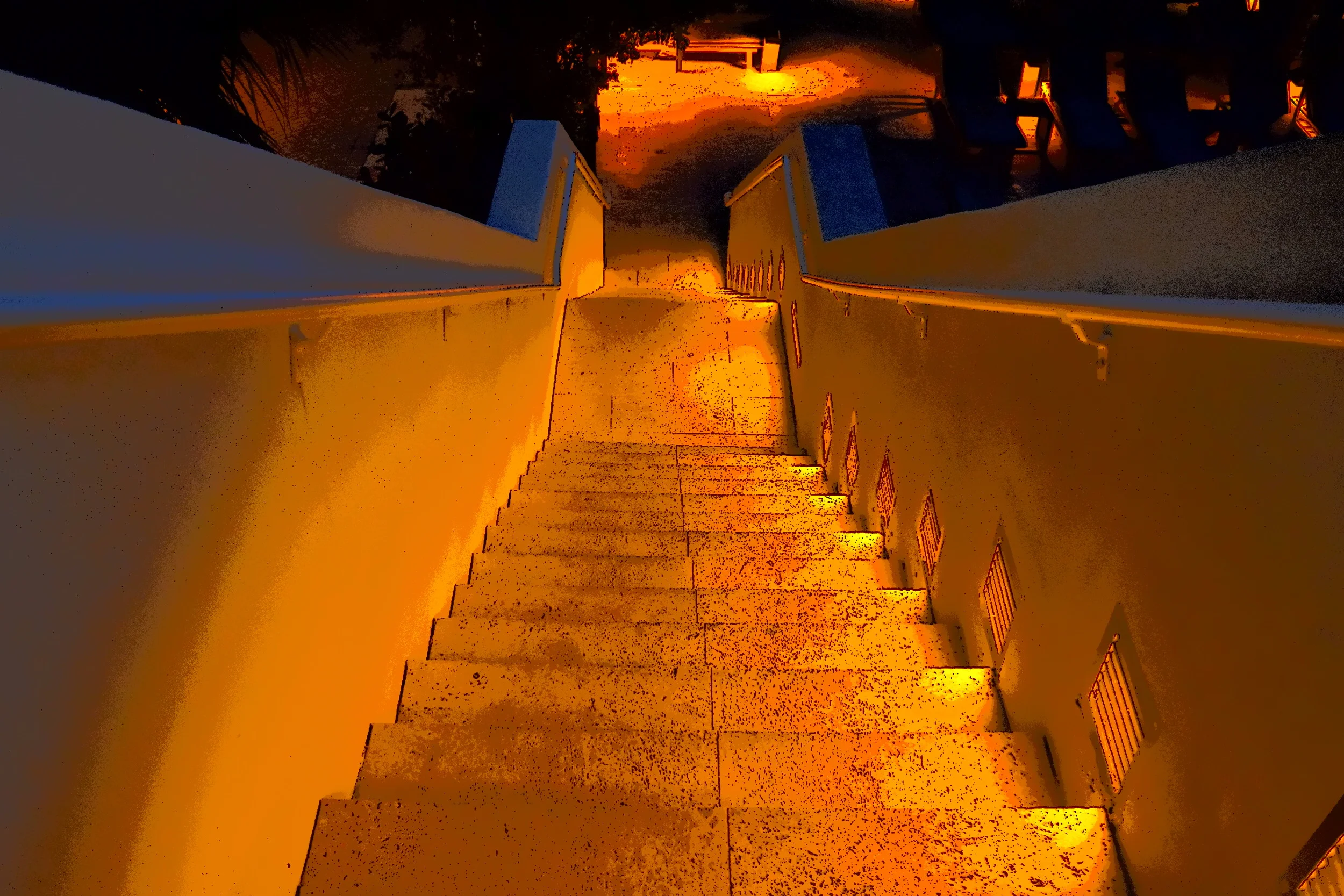  Study of descending stairs at Miami Beach resort early in the morning. 