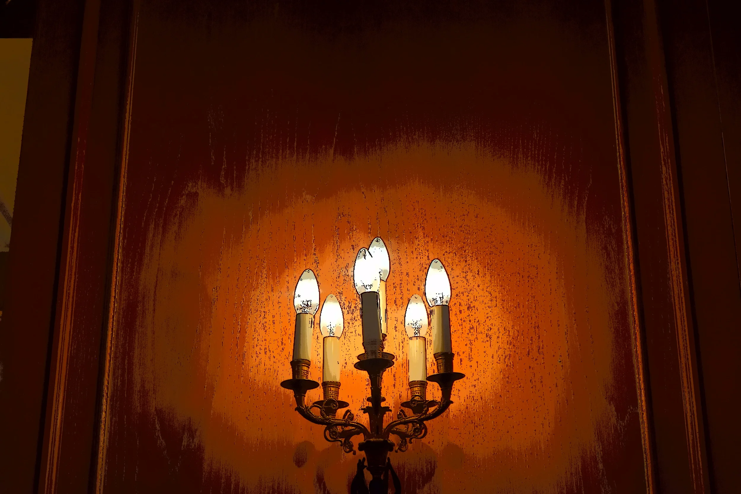  Paintbrush study of lamp against wall in Milan hotel interior. 