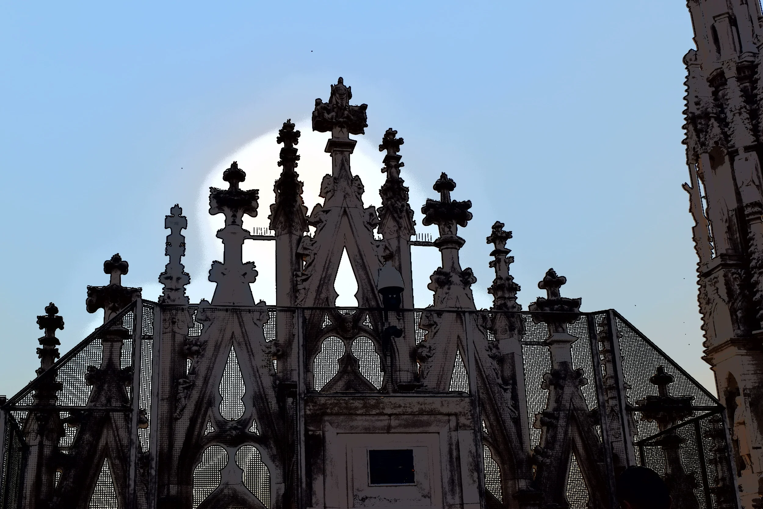  Rooftop of Duomo framing afternoon sun. 