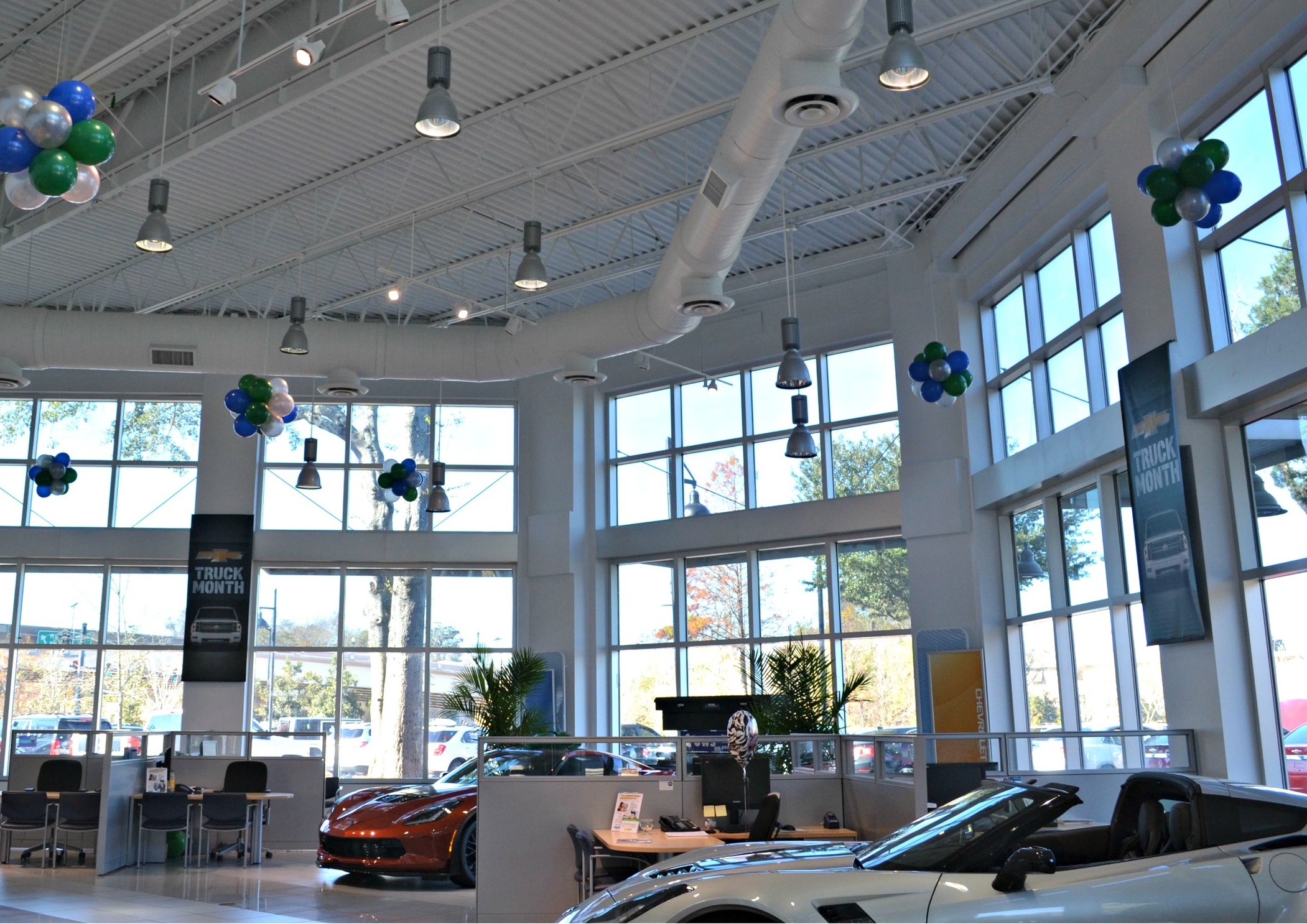 Latex Ceiling Topiaries Installed on Exposed Beams