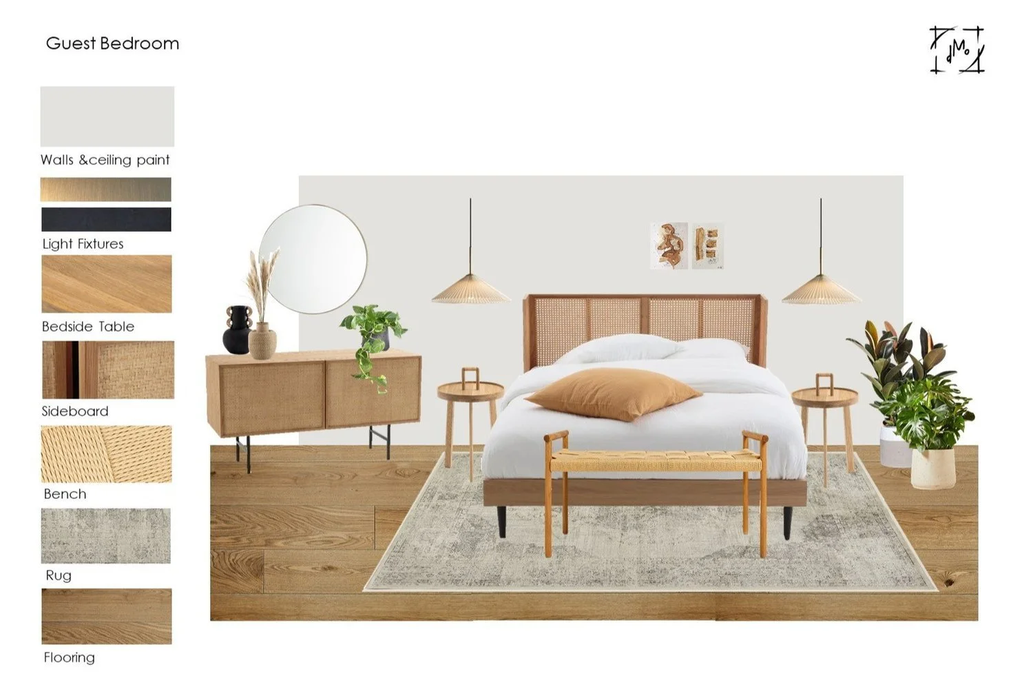 Japandi Guest Bedroom furniture board ©Detail Movement