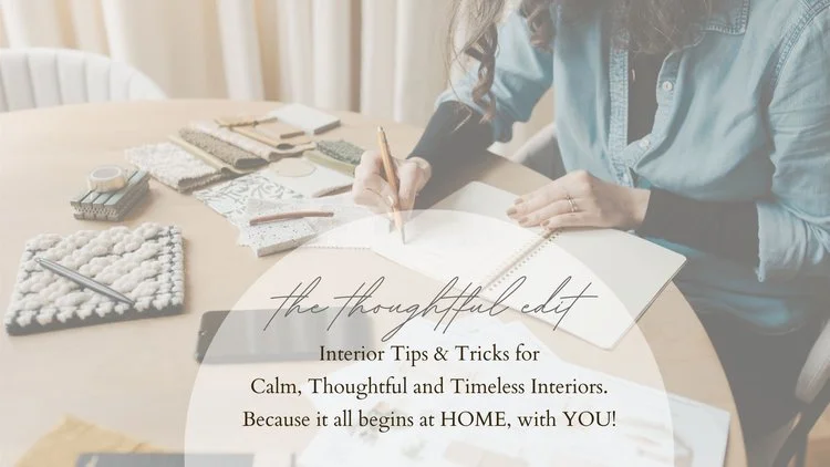 Interior design newsletter showing interior designer working with fabric samples
