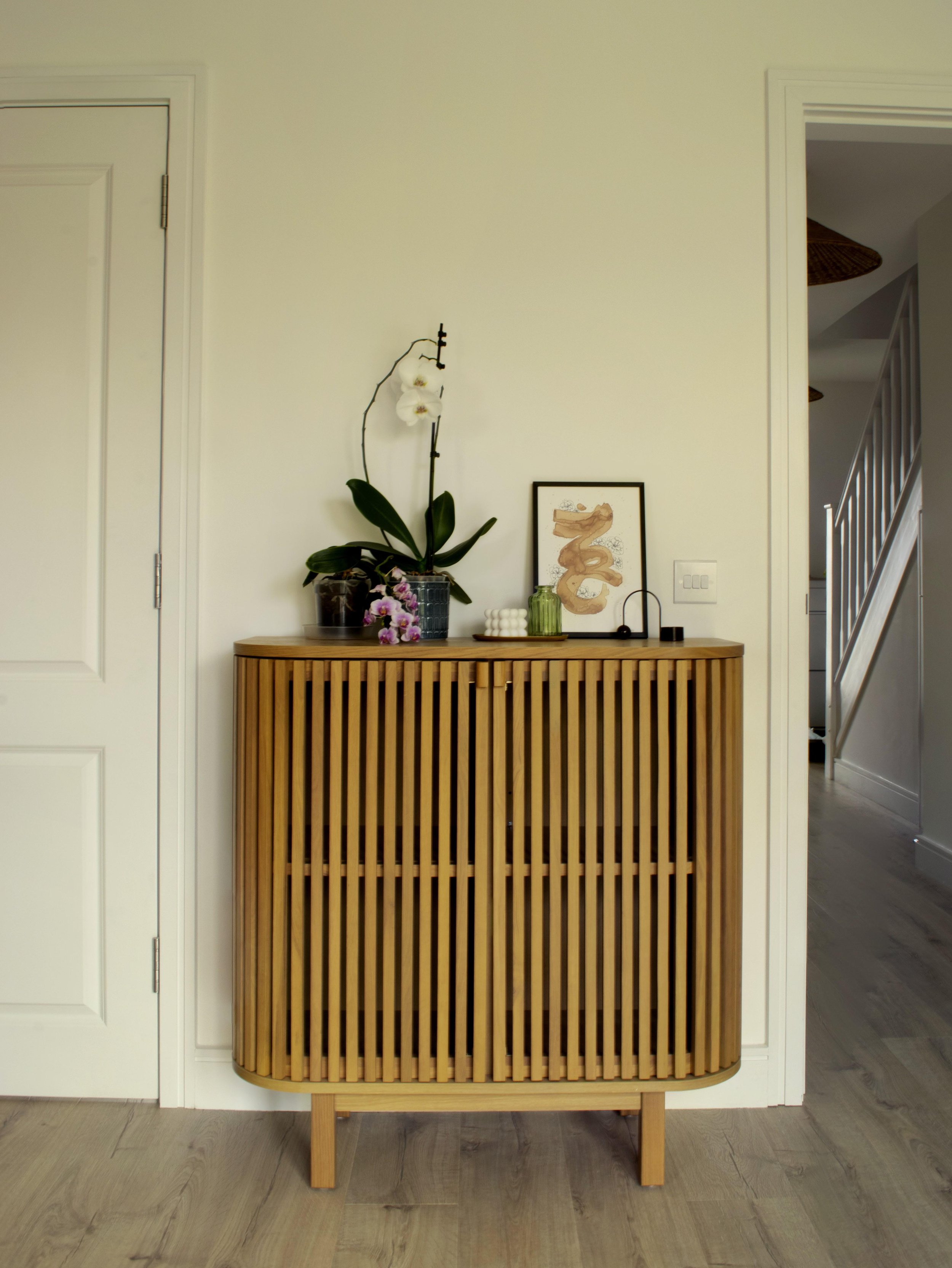 Japandi inspired storage unit that service the open plan kitchen and dining room ©Detail Movement Interiors