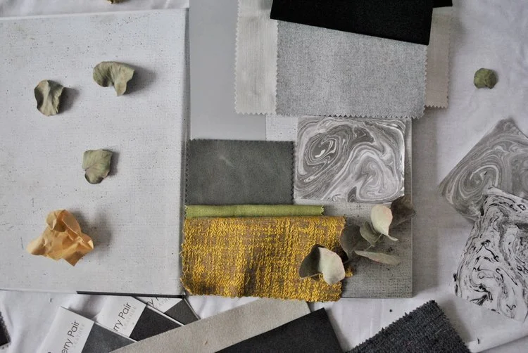 Fabric Board with grey green and yellow colours©Detail Movement
