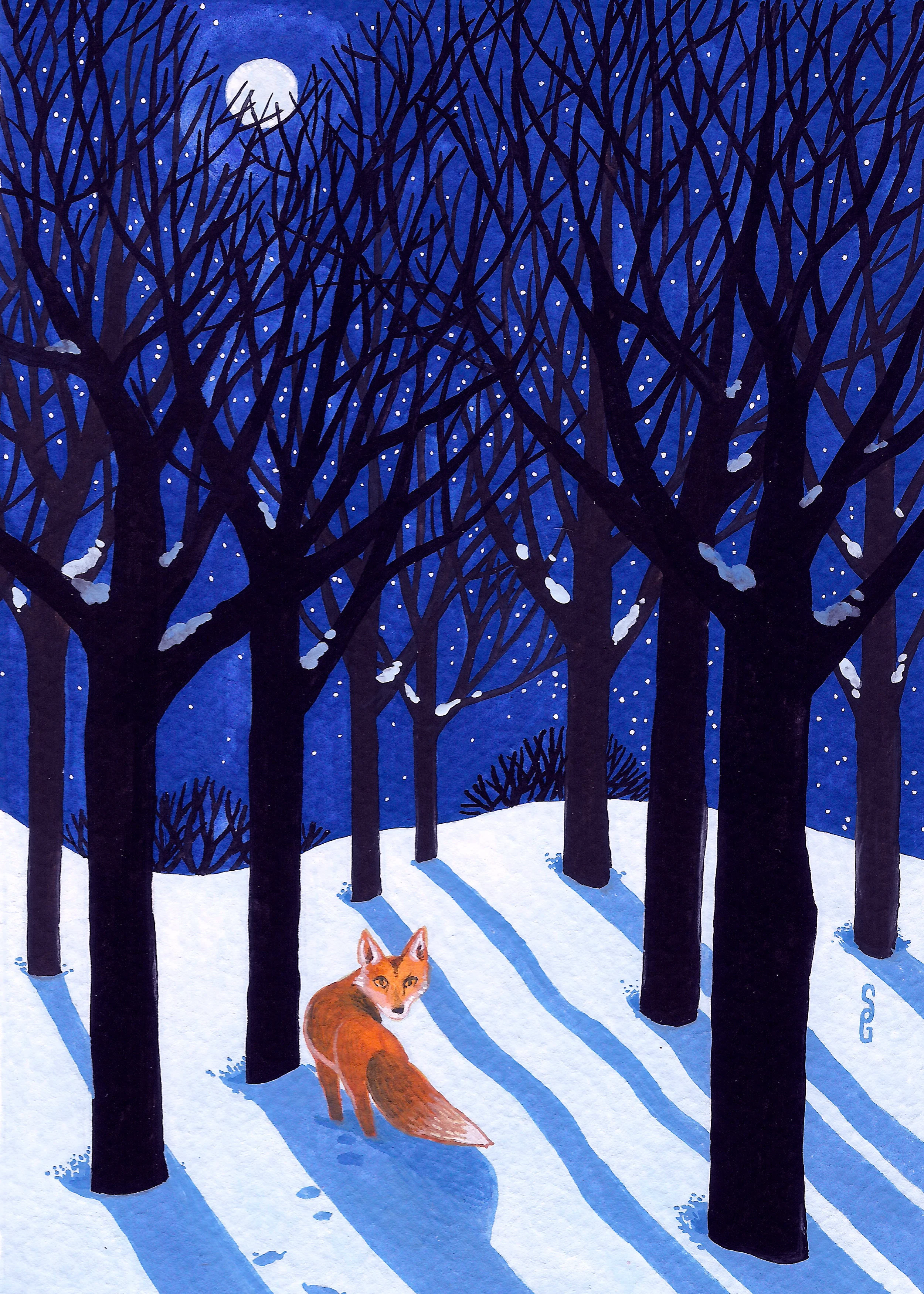 Gouache on paper for winter card set. 2016 Private Collection.